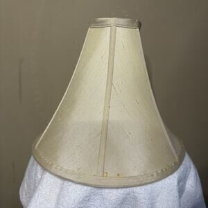 Lamp Shade Cream Fabric Over Silk 11” Tall Ribbed Ivory Bell Vintage MCM